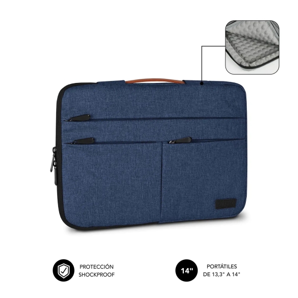 Subblim Funda Air Padding 360 Portátil de 13.3" a 14" - Protección 360º con Air Padding - Múltiples bolsillos - Resistente y duradera - Color Azul