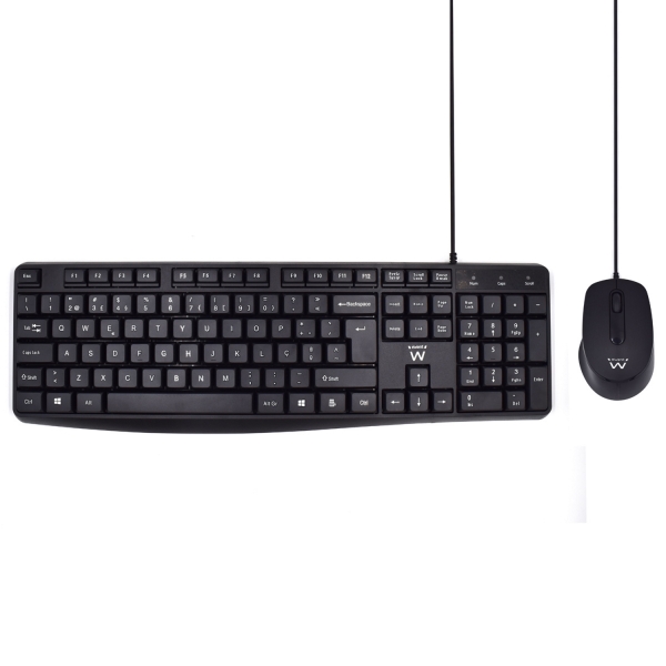 Ewent Pack Teclado + Raton para Oficina - Teclas Silenciosas de Perfil Bajo - 1000dpi - Disposicion Portuguesa QWERTY PT - Cable de 1.35m - Teclas Silenciosas de Perfil Bajo - Color Negro