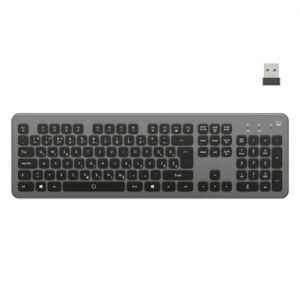 Ewent Teclado Inalambrico - Bateria de Litio Recargable de 300mAh - Disposicion Eslovena QWERTZ SI - Retroiluminacion - Teclas de Bajo Perfil y Silenciosas - Color Negro/Gris