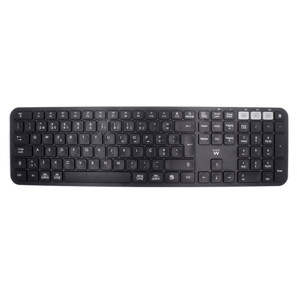 Ewent Teclado Inalambrico - Modo Ahorro de Energia - Disposicion Portuguesa QWERTY PT - Receptor USB-A 2.4Hz - 1x Bateria AAA (Incluida) - Alcance hasta 10m - Color Negro