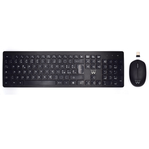 Ewent Pack Teclado + Raton Inalambricos - Receptor USB-A 2.4Hz - 1000dpi - Disposicion Italiana QWERTY IT - Incluye Pilas AA/AAA - Teclas Concavas - Color Negro