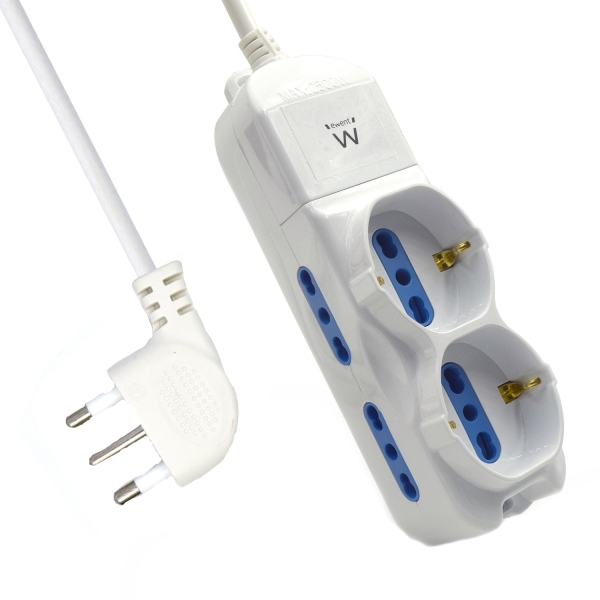 Ewent Regleta con 6 Tomas - 4 Tomas L + 2 Tomas L/F (Schuko) - Proteccion Infantil - Enchufe Italiano Plano en Angulo - Cable de 1.5m - Color Blanco