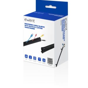 Ewent Manguito Organizador de Cable Neopreno - Cierre con Cremallera y Hebilla - Proteccion Frente a Humedad - 1m - 100mm - Color Negro