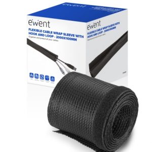 Ewent Manguito Organizador de Cable Polyester - Cierre de Velcro - 2m - 100mm - Color Negro