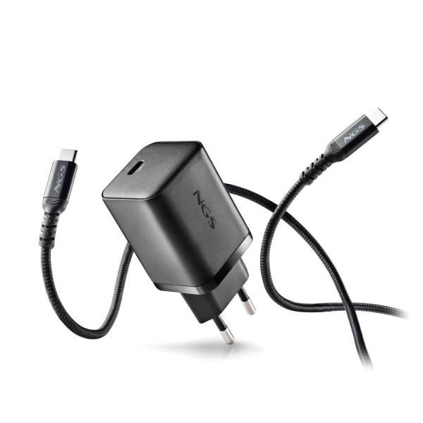 NGS Bud45W-C Cargador GaN Universal de Pared 45W Ultrarapido - USB-C PD & PPS - Cable USB-C 1.5m - Color Negro