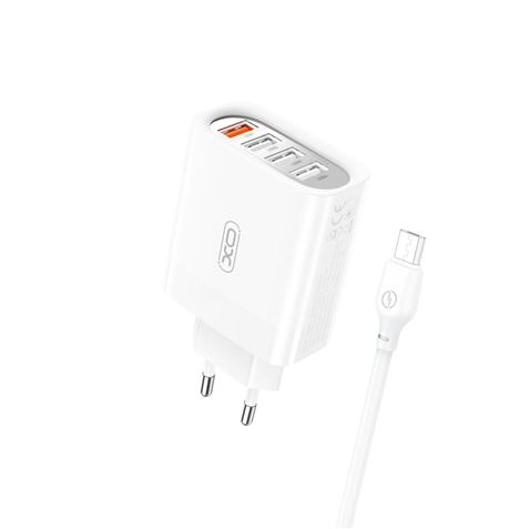 XO L100 Pack Cargador de Corriente 18W - 4x USB-A - Proteccion Intelifente + Cable USB-A a MicroUSB 2.4A