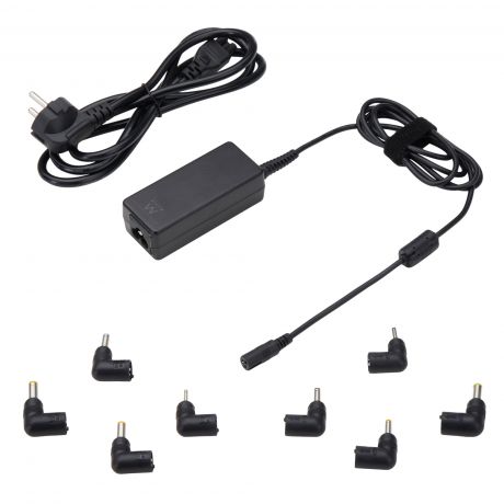 Ewent Cargador Universal para Portatil de 45W - 8 Clavijas Intercambiables - Automatico - Gestion Inteligente de Corriente - Color Negro