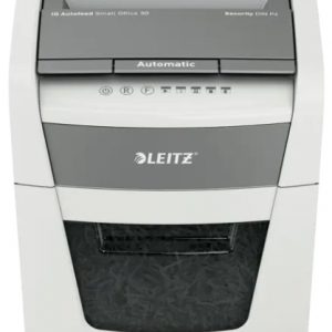 Leitz IQ Autofeed 50X P4 Destructora Automatica de Papel Corte en Particulas P-4 - Autoalimentacion 50 Hojas, Manual 6 Hojas - Papelera de 20L - Color Blanco/Gris