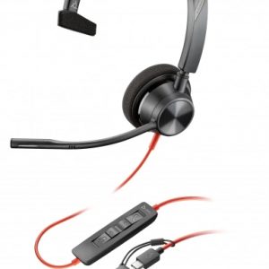 Plantronics/Poly Blackwire C3310 USB-C Auricular Monoaural con Microfono - Almohadilla Acolchada - Controles en Cable - Incluye Adaptador a USB-A - Color Negro