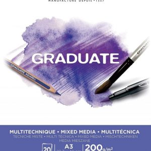 Canson Graduate Mix Media Bloc Encolado de 20 Hojas A3 de 200g - Grano Fino - Color Blanco