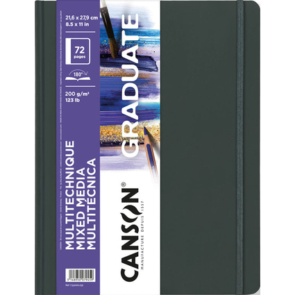 Canson Graduate Mix Media Cuaderno - 36 Hojas de 21.6x27.9cm - 200g - Grano Fino - Color Blanco