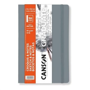Canson Graduate Sketch Cuaderno con 92 Hojas - 14x21.6cm - 90g - Grano Fino - Tapa Blanda - Color Gris Claro