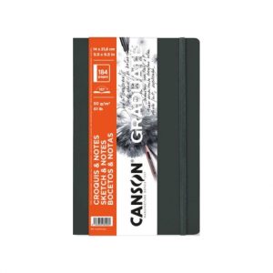 Canson Graduate Sketch Cuaderno con 92 Hojas - 14x21.6cm - 90g - Grano Fino - Tapa Dura - Color Gris Oscuro