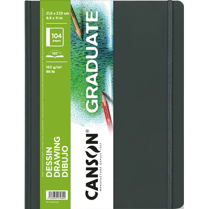 Canson Graduate Dibujo Cuaderno con 52 Hojas - 21.6x27.9cm - 160g - Grano Fino - Color Blanco