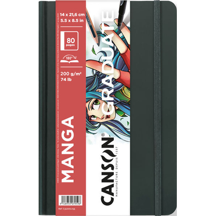 Canson Graduate Manga Cuaderno con 40 Hojas - 14x21.6cm - 200g - Grano Liso - Color Blanco