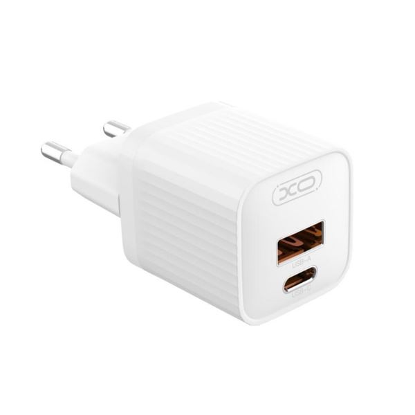 XO L147 Cargador de Corriente 20W - USB-A y USB-C - Carga Rapida - Color Blanco