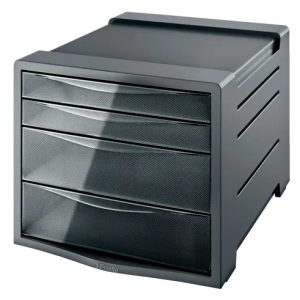 Esselte Intego Buc de 4 Cajones - 2 Medidas de Cajon - Deslizamiento Suave - Base con Goma Antideslizante - Color Gris