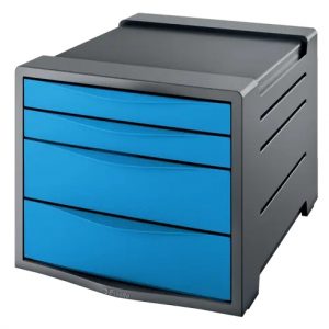 Esselte Europost Vivida Buc de 4 Cajones - 2 Medidas de Cajon - Deslizamiento Suave - Base con Goma Antideslizante - Color Gris/Azul