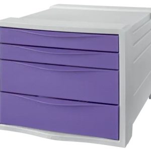 Esselte Colour'Breeze Buc de 4 Cajones - 2 Medidas de Cajon - Deslizamiento Suave - Base con Goma Antideslizante - Color Gris/Lavanda
