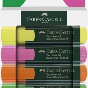 Faber-Castell Textliner 48 Pack de 4 Marcadores Fluorescentes - Punta Biselada - Trazo entre 1.2mm y 5mm - Tinta con Base de Agua - Colores Surtidos