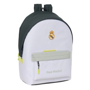 Safta Real Madrid Mochila Antirrobo para Portatil hasta 15.6" - Bolsillo para Tablet hasta 11" - USB Integrado - Cremallera con Doble Tirador - 31x44x18cm - Color Blanco y Negro