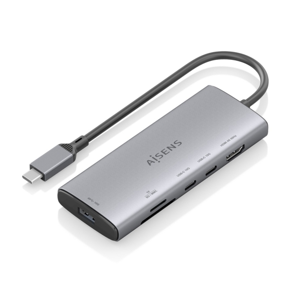 Aisens USB-C Dock 6 en 1 - USB-C a 1xHDMI - 1xUSB-A 10G - 2xUSB-C 10G - 1xSD - 1xMicroSD - 20cm - Color Gris
