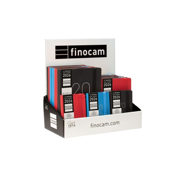 Finocam Flexi Lisa Expositor con 15 Agendas Surtidas - Anual 2026 - Tapa Blanda - Color Surtidos