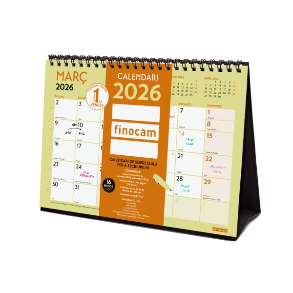 Finocam Grafik Calendario de Sobremesa en Catalan - Anual 2026 - 210x70x155mm - Espacio para Escribir - Color Surtidos