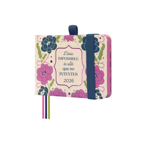 Finocam Minimal Design Agenda - Anual 2026 - Tapa Dura - Cierre con Goma Elastica - Formato M0 - 108x16x77mm - Semana Vista en Vertical - Tematica de Flores