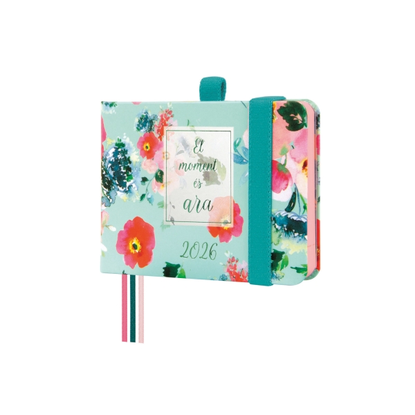 Finocam Minimal Design Agenda en Catalan - Anual 2026 - Tapa Dura - Cierre con Goma Elastica - Formato M0 - 108x16x77mm - Semana Vista en Vertical - Tematica de Flores