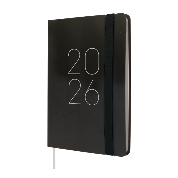 Finocam Flexi Lisa Agenda - Anual 2026 - Tapa Blanda - Formato F4 - 120x13x172mm - Semana Vista Horizontal - Color Negro