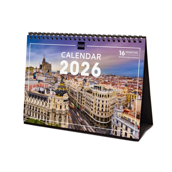 Finocam Calendario de Sobremesa Internacional - Anual 2026 - Imagenes Variadas - 210x70x155mm - Tematica de Madrid