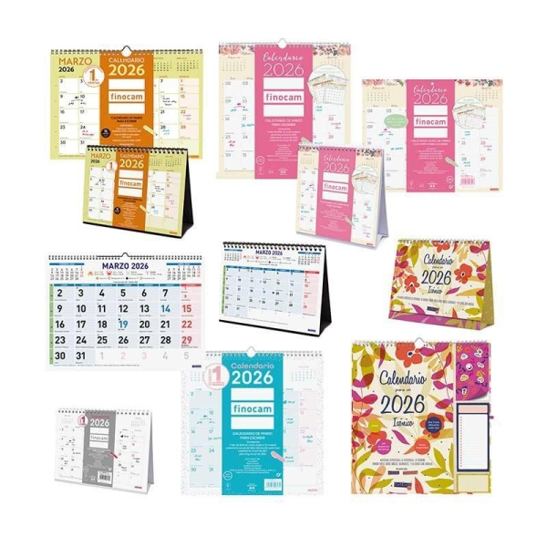 Finocam Trendy Pack de 44 Calendarios Surtidos - Anual 2026 - Color Surtidos