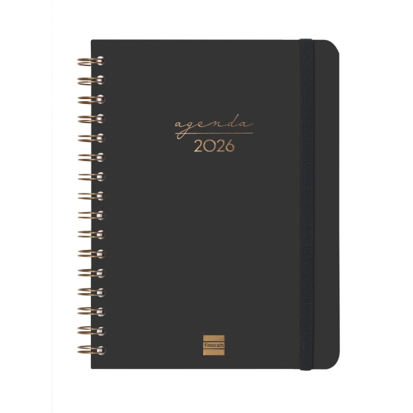 Finocam Alma Agenda - Anual 2026 - con Espiral - Formato E10 - 172x19x220mm - Semana Vista Horizontal - Color Negro