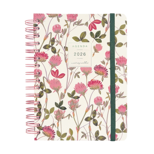 Finocam Moniquilla Agenda de Espiral en Catalan - Anual 2026 - Planificador - Cierre de Goma - Formato E10 - 155X212mm - 1 Dia por Pagina - Tematica de Flores