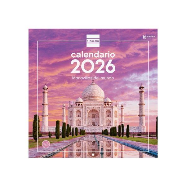 Finocam Calendario de Pared - Anual 2026 - Imagenes Variadas - 300x300mm - Espacio para Escribir - Tematica de Maravillas Del Mundo