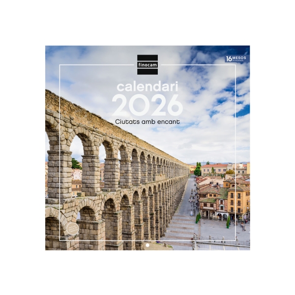 Finocam Calendario de Pared en Catalan - Anual 2026 - Imagenes Variadas - 300x300mm - Espacio para Escribir - Tematica de Ciudades y Pueblos