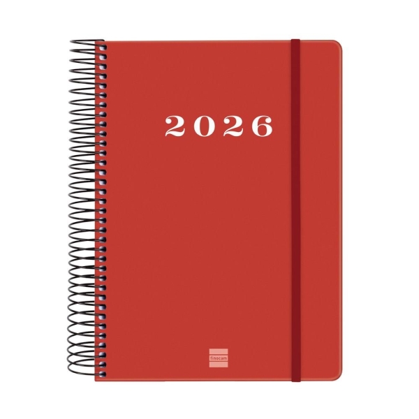 Finocam My Agenda de Espiral - Anual 2026 - Tapa Dura Antirayaduras - Formato E10 - 185x20x212mm - 1 Dia por Pagina - Color Rojo