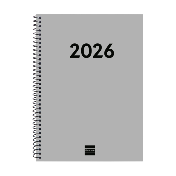 Finocam Espiral Recambio Anual 2026 para Agendas Duo - Anual 2026 - Formato E10 - 162x14x212mm - Semana Vista Horizontal - Color Gris Claro