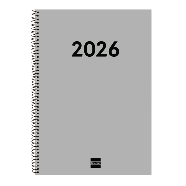 Finocam Espiral Recambio Anual 2026 para Agendas Duo - Anual 2026 - Formato E40 - 217x14x297mm - Semana Vista en Vertical - Color Gris Claro