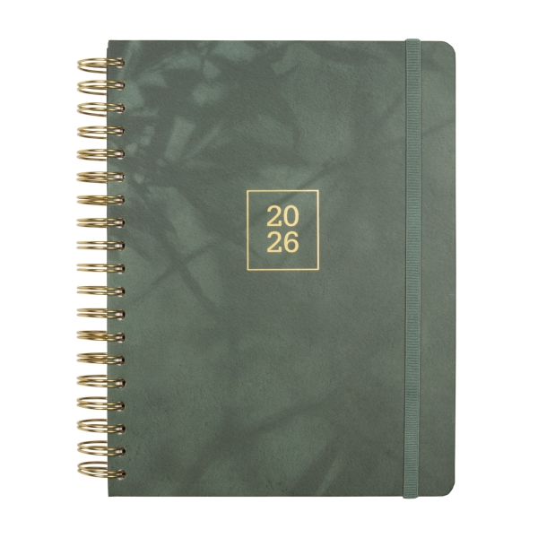 Finocam Optimal Agenda de Espiral Internacional - Anual 2026 - Planificador - Cierre de Goma - Formato B5 - 176x250mm - Semana Vista Horizontal - Color Verde