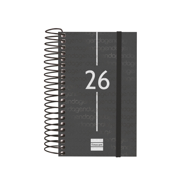 Finocam Year Agenda de Espiral - Tapa Ligera - Formato E3 - 95x24x127mm - 1 Dia por Pagina - Color Negro