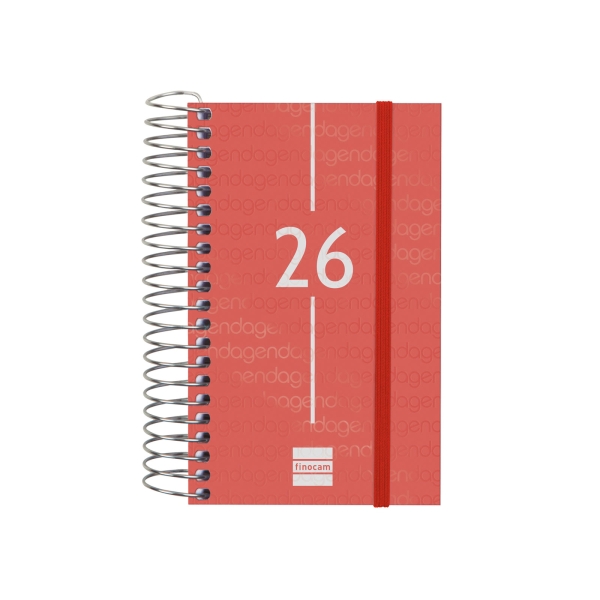 Finocam Year Agenda de Espiral en Catalan - Anual 2026 - Tapa Ligera - Formato E3 - 95x24x127mm - 1 Dia por Pagina - Color Rojo