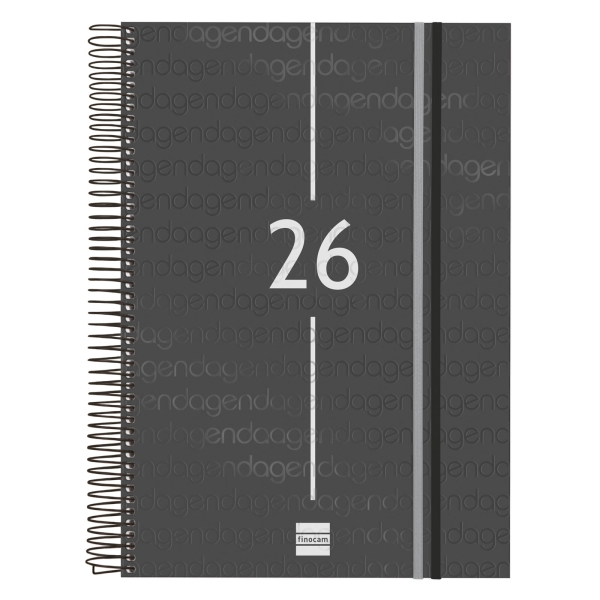 Finocam Year Agenda de Espiral en Catalan - Tapa Ligera - Formato E40 - 230x29x297mm - 1 Dia por Pagina - Color Negro