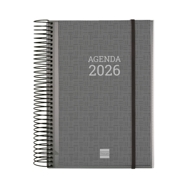 Finocam Basics Agenda - Anual 2026 - con Espiral - Personalizable - Formato E10 - 175x29x212mm - 1 Dia por Pagina - Color Gris