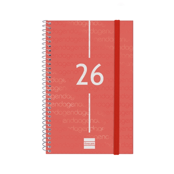 Finocam Year Agenda de Espiral - Anual 2026 - Tapa Ligera - Formato E5 - 125x14x181mm - Semana Vista Horizontal - Color Rojo