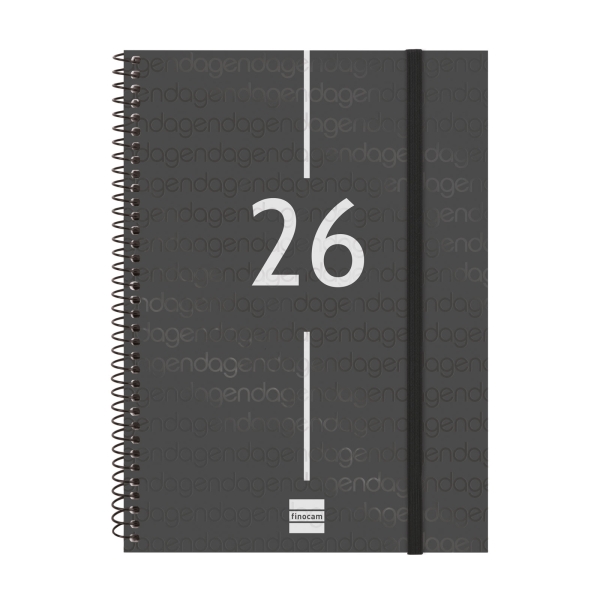 Finocam Year Agenda de Espiral - Anual 2026 - Tapa Ligera - Formato E10 - 162x14x212mm - Semana Vista Horizontal - Color Negro