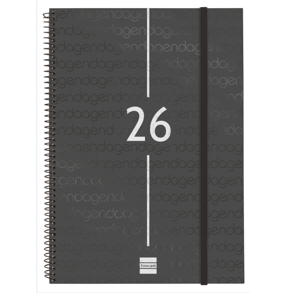 Finocam Year Agenda de Espiral - Anual 2026 - Tapa Ligera - Formato E40 - 217x14x297mm - Semana Vista en Vertical - Color Negro