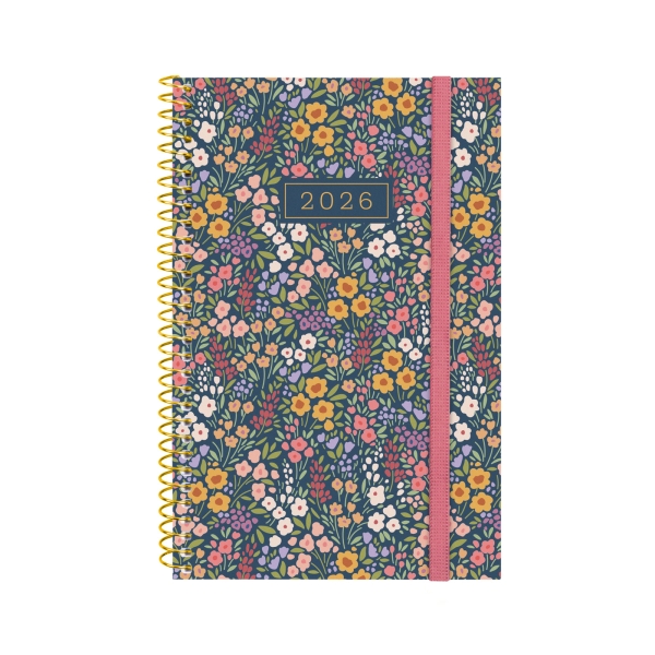 Finocam Design Collection Agenda de Espiral - Anual 2026 - Tapa Ligera - Formato E5 - 124x14x181mm - Semana Vista Horizontal - Tematica de Flores
