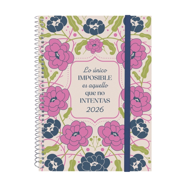Finocam Design Collection Agenda de Espiral - Anual 2026 - Tapa Ligera - Formato E10 - 162x14x212mm - Semana Vista Horizontal - Tematica de Flores
